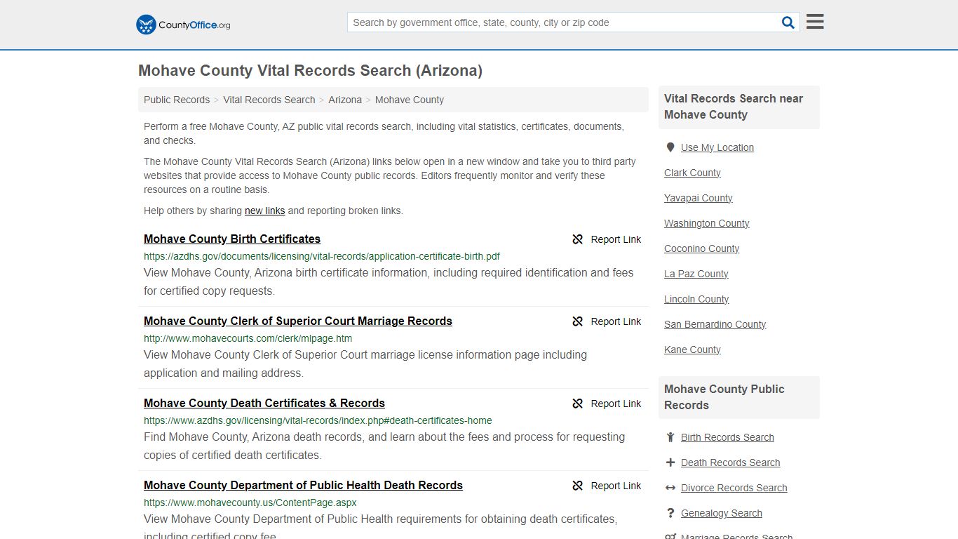 Vital Records Search - Mohave County, AZ (Birth, Death, Marriage ...